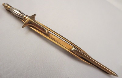 Vintage Swank Signed Figural Sword Shaped Tie Clip Tack Bar Gold Tone 3 1/2''