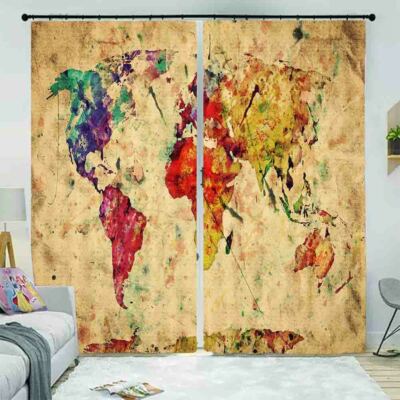 Nostalgia Map Progress Red Nice 3D Curtain Blockout Photo Printing Drape Fabric