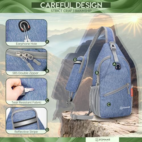 Small Sling Bag-Travel Sling Backpack, Waterproof Hiking Cycling Navy Blue - Imagen 6 de 6