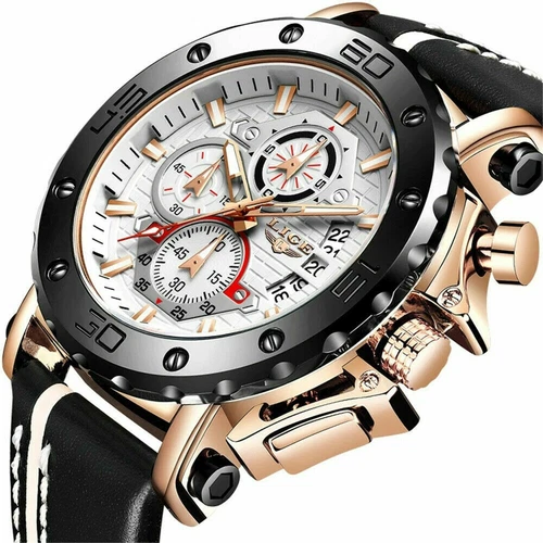 LIGE Men Quartz Watch Military Calendar Wristwatch Leather Strap Male Watches