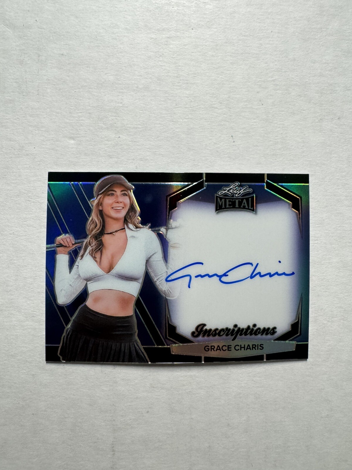 Grace Charis 2024 Leaf Metal Inscriptions Blue Prismatic Auto Autograph /300