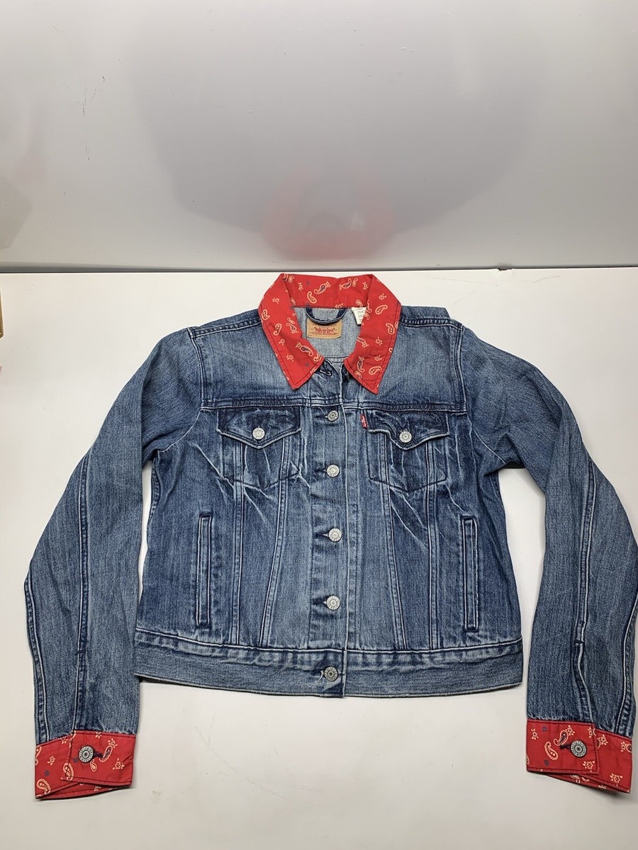 Levi's Denim Red Paisley Print Jean Jacket Size Large | eBay