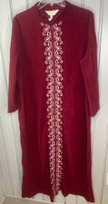 Vintage 1970s 80s Sears At Home Wear Robe Size Large Red Velour Made in USA