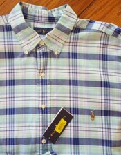 NWT New Polo Ralph Lauren XLT Tall Blue and Mint Green Casual Plaid Shirt
