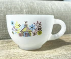 Federal Glass Chalet Pattern Milk Glass Cup Only MCM Vintage House Flowers Scene