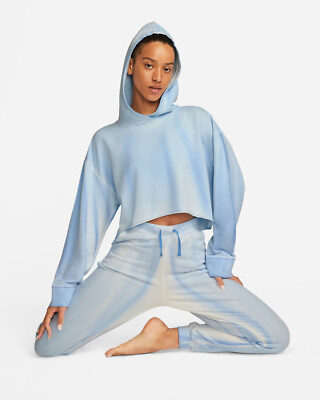 Nike Yoga Luxe Women's Plus Fleece Hoodie Cropped Relaxed Fit Tie Dye Blue 1X | eBay