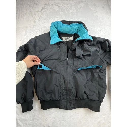 Vintage 90s Pacific Trail Weather Watcher Jacket Mens M Black Teal Hood Fleece - product listing photo