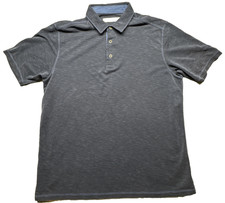 Tommy Bahama Men  s Short Sleeve Polo Shirt Texture Navy Blue Large