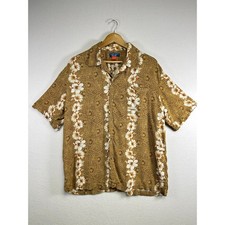 Puritan mens brown white floral Hawaiian size large vacation  