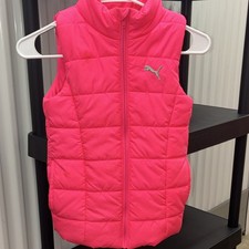 PUMA Girls Pink Puffer Vest Full Zip Insulated Mid-Length Sleeveless 7/8