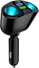 Car Cigarette Lighter Splitter, 2-Socket Cigarette Lighter Adapter with LED Volt