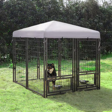 4.5 Ft. X 4.5 Ft. Dog Kennel Outdoor Dog Enclosure with Rotating Feeding Door an