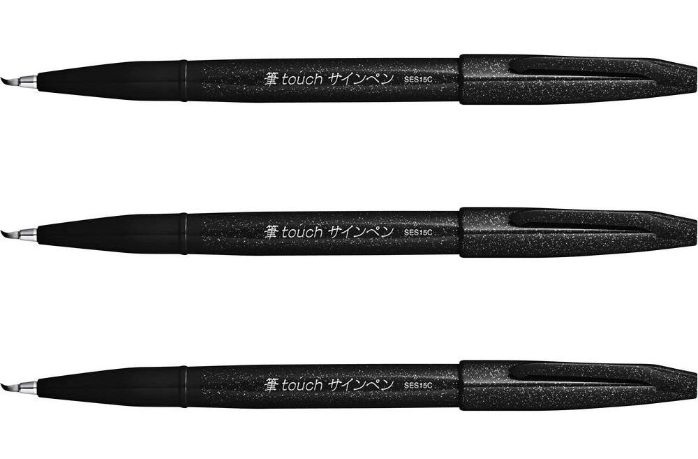 Pentel Fude Touch Sign Pen, Black, Felt Pen Like 1 Count (Pa