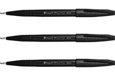Pentel Fude Touch Sign Pen, Black, Felt Pen Like 1 Count Pack of 3 , black