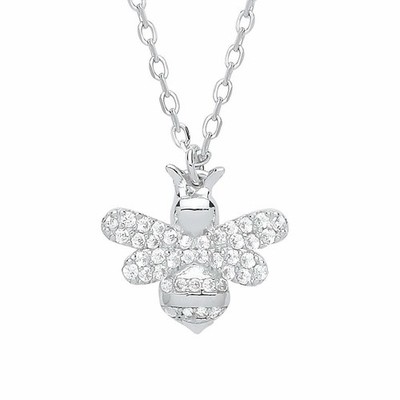 Silver Jewelco London CZ Honey Queen Bee Charm Necklace 16 inch