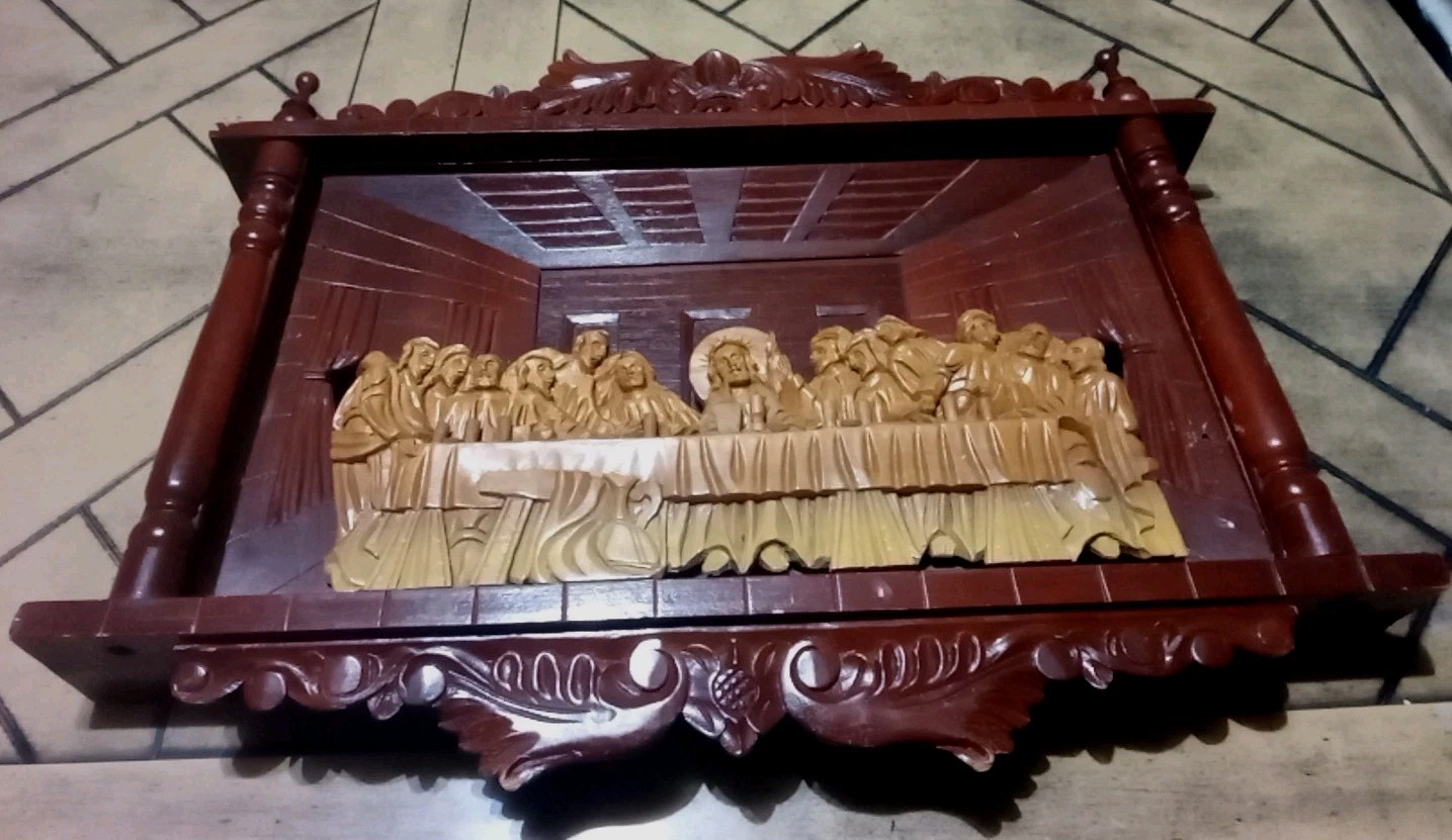 Large Vtg Wood Carved Last Supper Wall Hanging Or Standing 3D Sculpture 24"×32"
