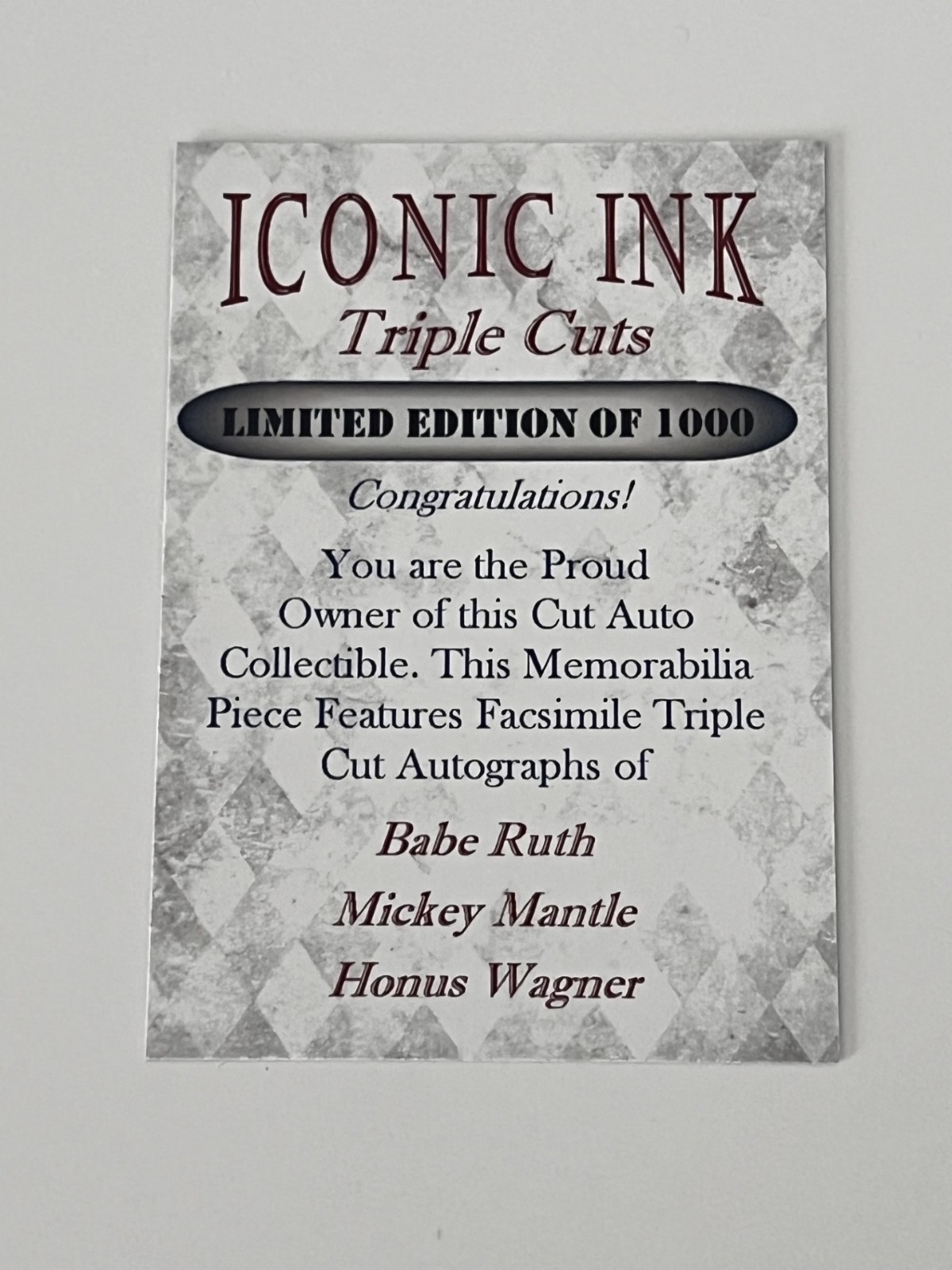 Babe Ruth/Mickey Mantle/Honus Wagner Iconic Ink Triple Cuts. 1/1000 Limited Ed. view 2