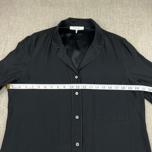 Camisa Blusa Formal de Seda MARCO Para Mujer Mediana Negra Manga Larga Manga Larga Con Botones - Imagen 3 de 5