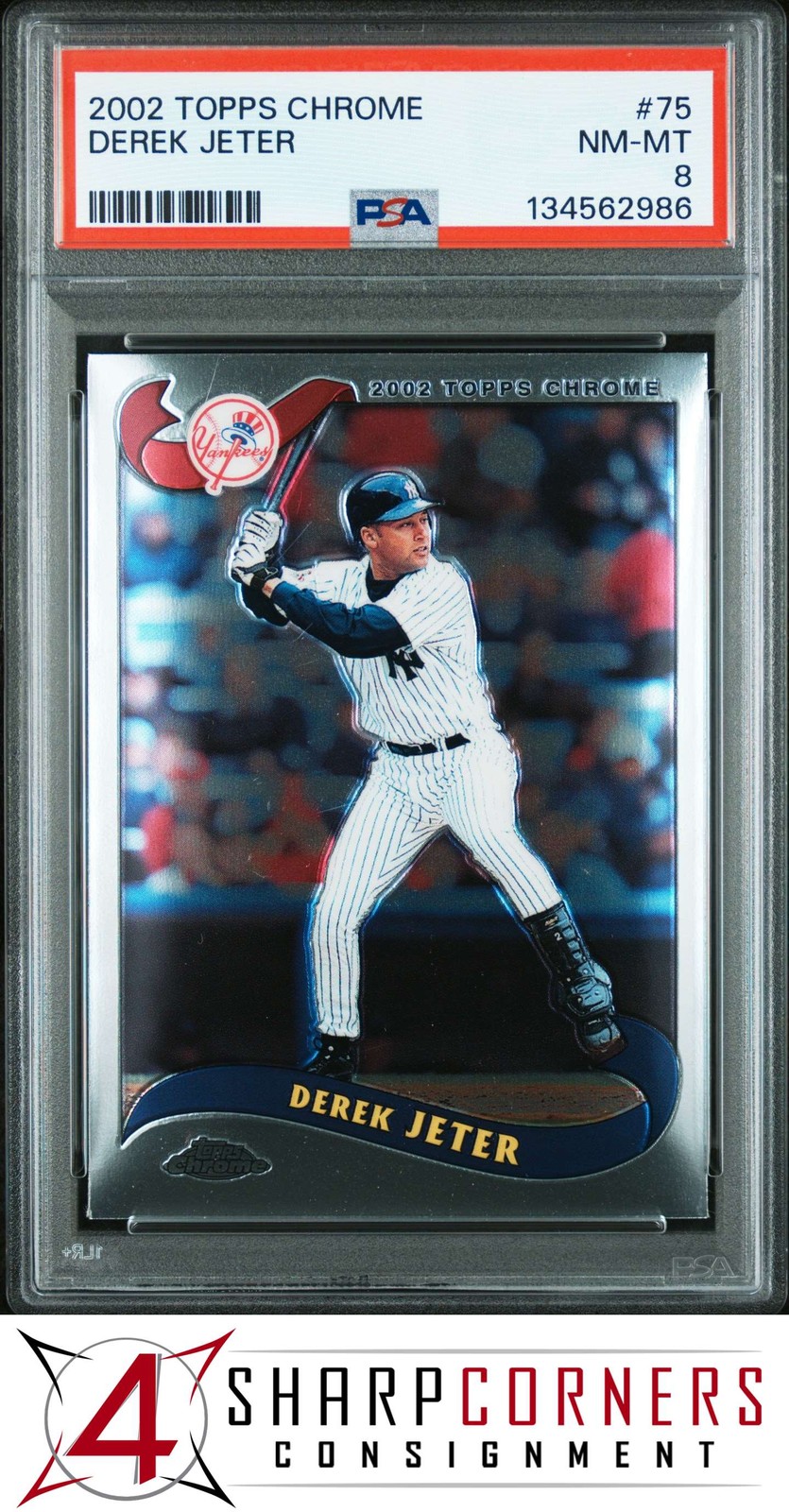 2002 TOPPS CHROME #75 DEREK JETER YANKEES HOF PSA 8