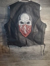 Alpha Cycle Gear Masked Skull Black Leather Vest Size Ladies L Conceal Carry