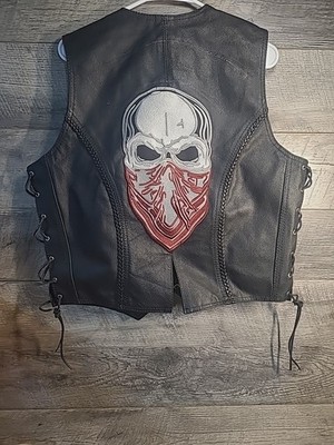 Alpha Cycle Gear Masked Skull Black Leather Vest Size Ladies L Conceal Carry