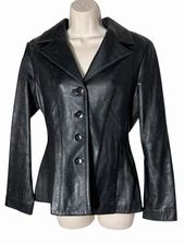 Wilson Leather Maxima Blazer Coat womens Jacket Black moto size small vintage