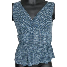Y2K Studio M Babydoll Top Size M Blue Sleeveless VNeck Stretch Peplum Flattering