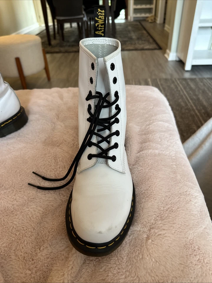 Botas Dr Doc Martens Pascal 1460 Cuero Blanco Punk Moto Mujer’s Talla 11 Punk Foto 2 de 4