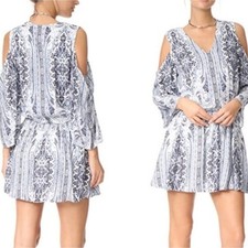 Alice + Olivia Jolene Cut oUT Shoulder Dress Blue/Multi Women's Mini Sz 6