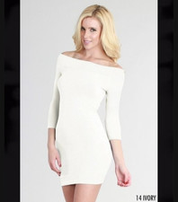 New Ivory Stretchy and Slimming Seamless Off Shoulder Dress by Nikibiki