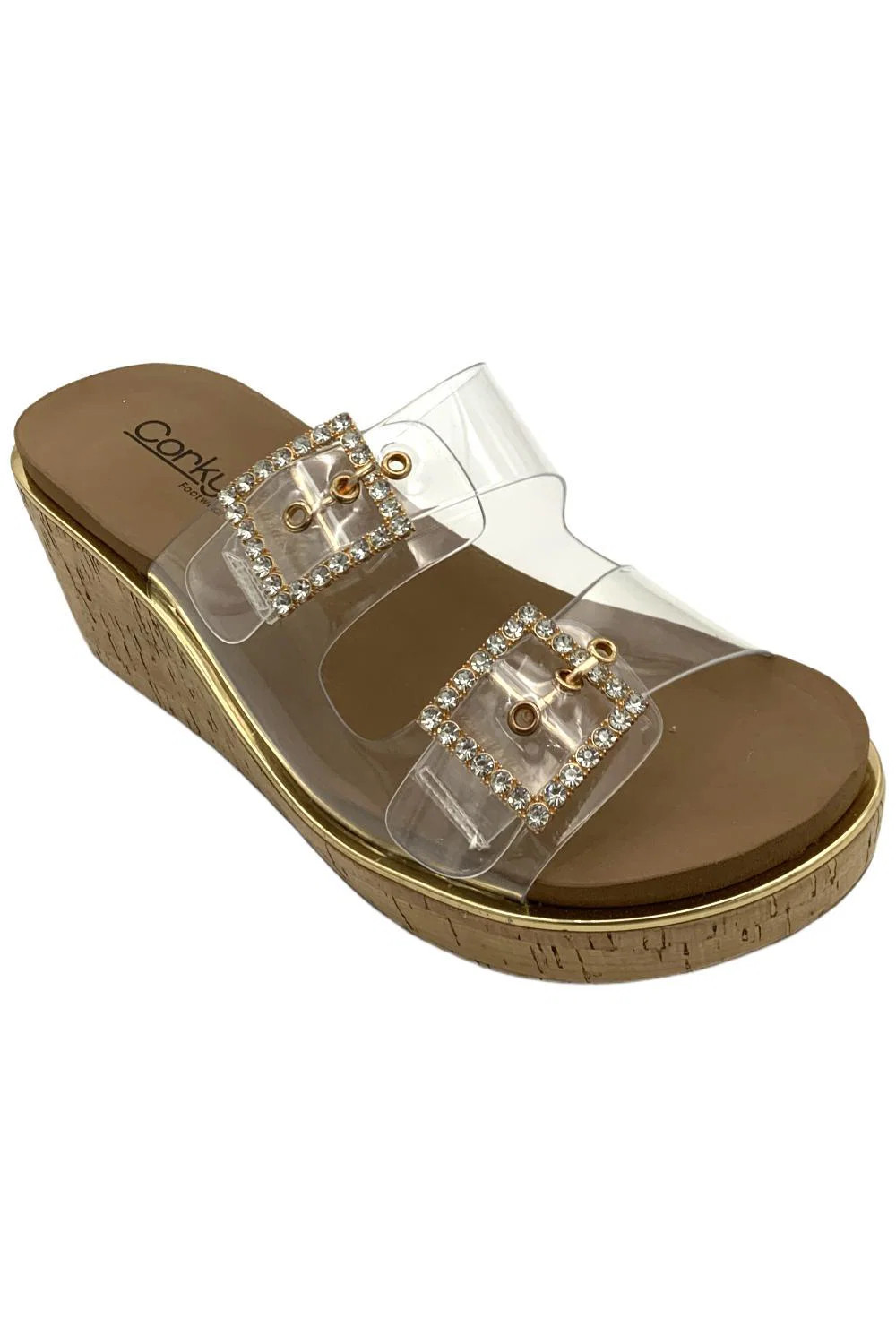 Corkys Womens Twinsie Wedged Skip-On Sandals Clear 7790₽