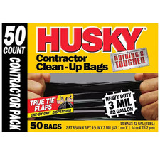 HUSKY 42 Gallon Heavy Duty Construction Garbage Trash Contractor Bags 50-Count 