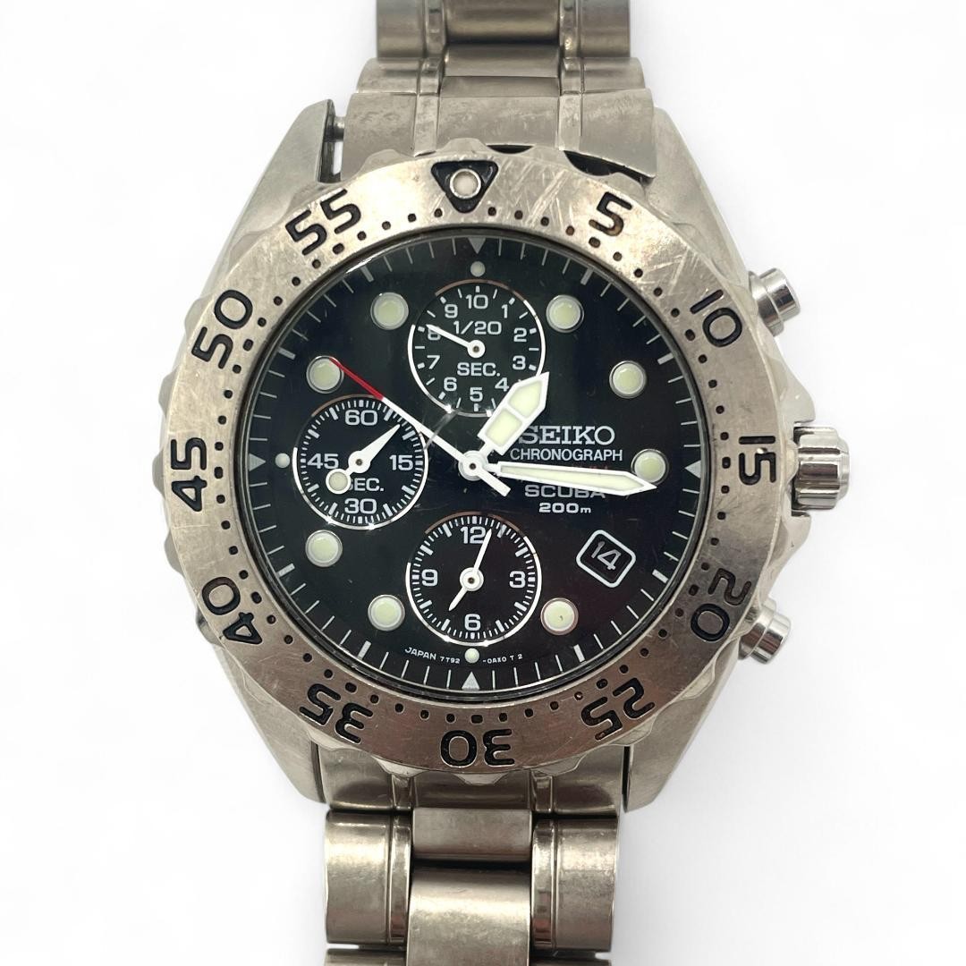 セイコー　稼働　クロノグラフ　200m 7T92-0BD0 希少　スキューバ SEIKO SCUBA Chronograph 7T92-0BD0 Titanium 200m Diver w/New