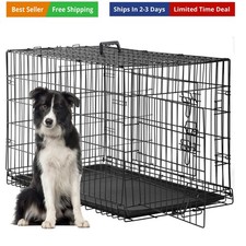 Dog Crate for Large Dogs 48 Inch Folding Metal WirePet Cage Double Door W/Div...