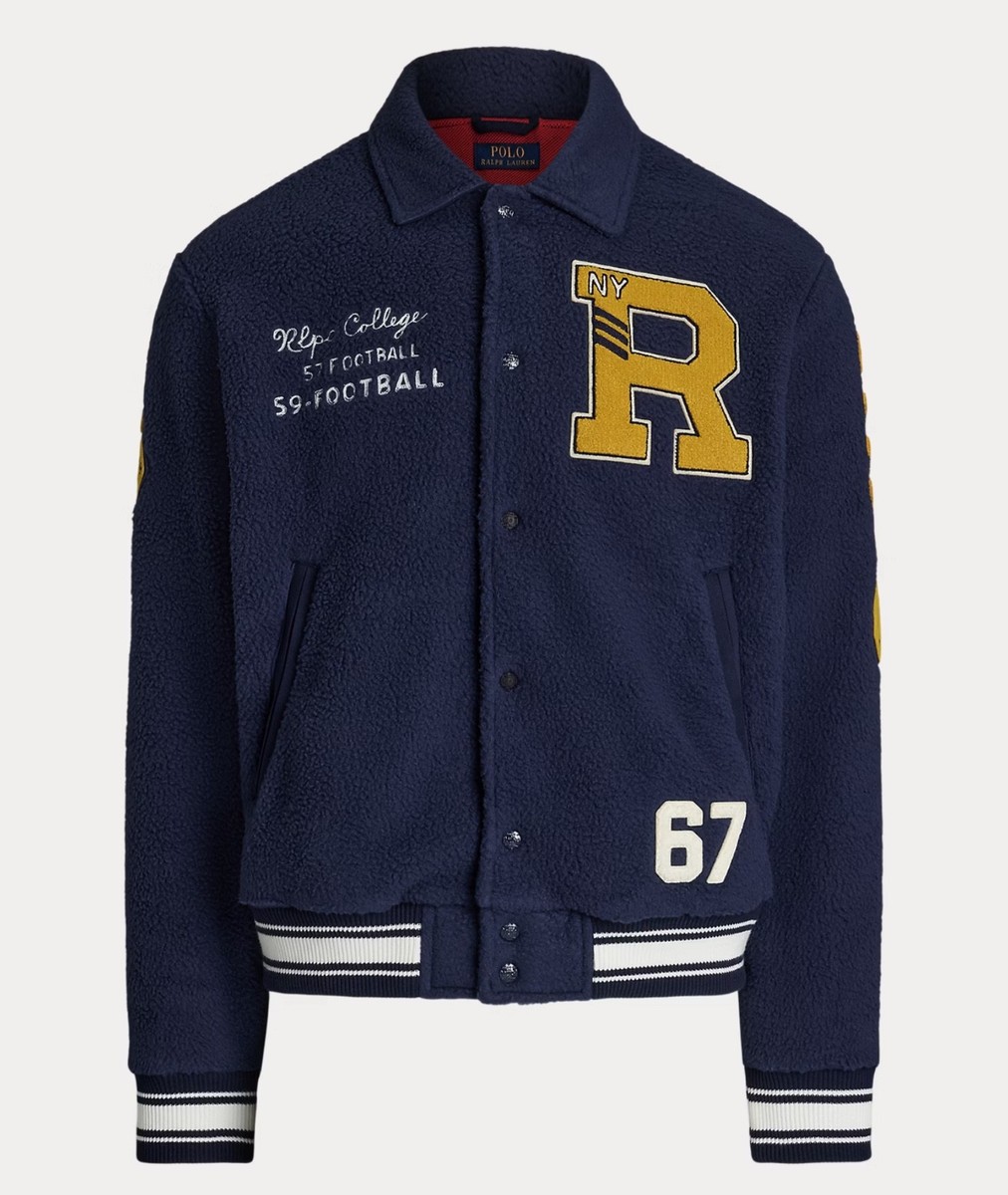 NWT Polo Ralph Lauren Blue PILE FLEECE LETTERMAN Varsity Football