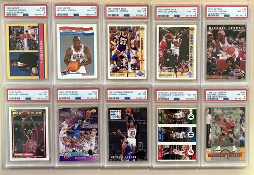 (10) MICHAEL JORDAN PSA 8 CARD LOT OF 1990'S CARDS ALL DIFFERENT FLEER UD TOPPS