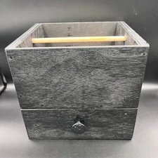 Rustic Wooden Caddy Box Organizer With Drawer Black Farmhouse Decor Storage 9.5"