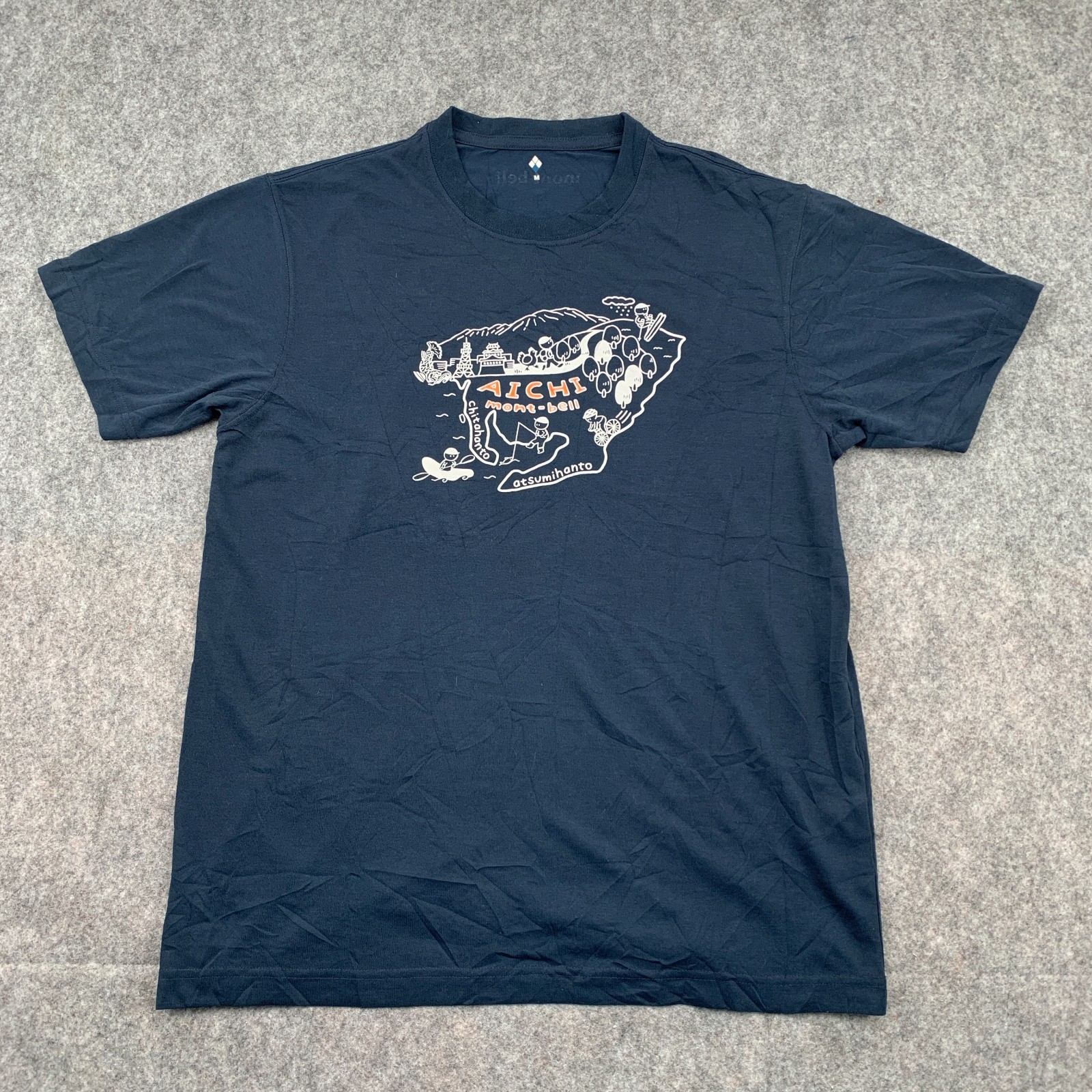 Mont-Bell Aichi Japón Regional Gráfico Camiseta Para Hombres M Azul Marino Exterior Camiseta Senderismo