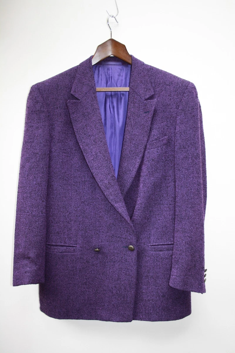 CLASSIC VERSACE V2 COLLECTION MENS PURPLE  WOOL BOUCLE BLAZER JACKET, 38 REG
