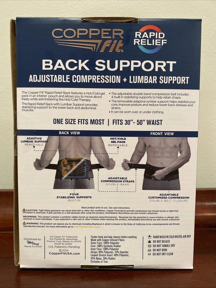SOPORTE TRASERO Copper Fit Soporte Lumbar Compresión Ajustable Terapia de Frío/Calor Foto 3 de 3