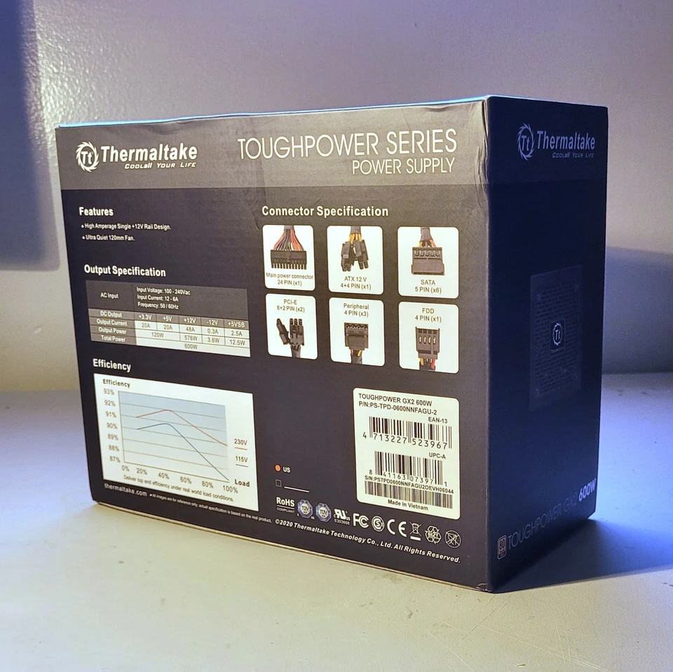 Thermaltake Toughpower GX2 80+ Gold 600W - PS-TPD-0600NNFAGU-2 - Image 2 of 3