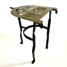Antique Primitive Brass, Iron Fireplace Hearth Trivet Kettle Warmer Plant Stand