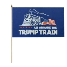 3 Pack All Aboard The Trump Train Blue 100D 12"x18" Stick Flag Wood