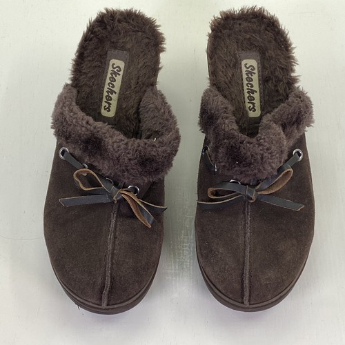 Skechers Disco Bunny Boogie Down Brown Soft Suede Shoe Chunky Heel Clogs Size 7 - Picture 4 of 13