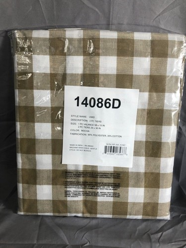 Home Maison Kingdy Checker Kitchen Curtain & Tier Set 3P (58x15) (29x26) Taupe - Picture 2 of 3