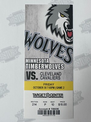 2009 Cleveland Cavaliers at Timberwolves Ticket 10/30/09 LeBron James Shaq