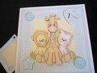 New Handmade Cute Baby Boy Themed 1st Birthday Card Size 8'' x 8'' & Gift Tag