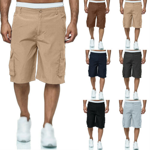 Mens Elasticated Waist Cargo Shorts Casual Work Combat Pocket Joggers Half Pants