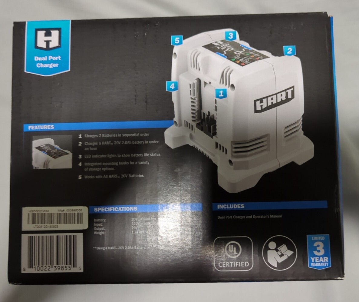 HART 20V System Dual Port FAST Charger for HART 20 Volt Batteries