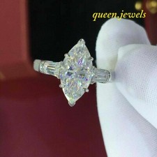Lab-Created 2.74CT Marquise Cut Diamond Engagement Ring 14K White Gold Finish
